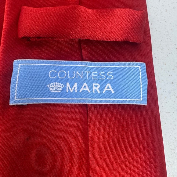 Countess Mara Men's Solid Red Neck Tie Silk Blend Classic Dress Tie - Picture 3 of 6